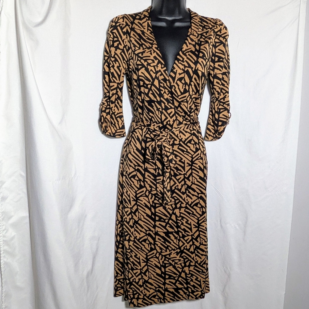 Diane Von‎ Furstenberg Tiger Lily Brown Black Printed Silk Wrap Dress Size 2